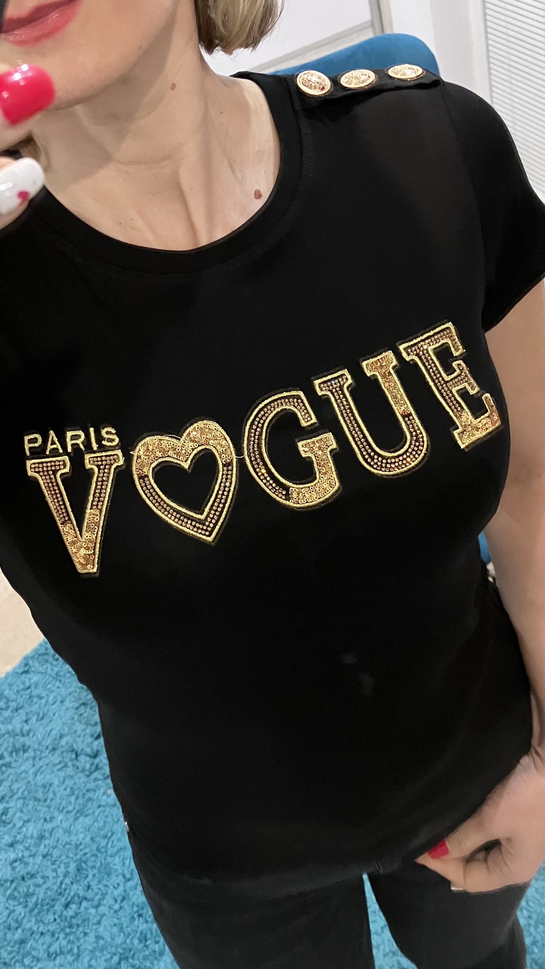Tričko Vogue s flitrami kamienkami čierne (S/M)
