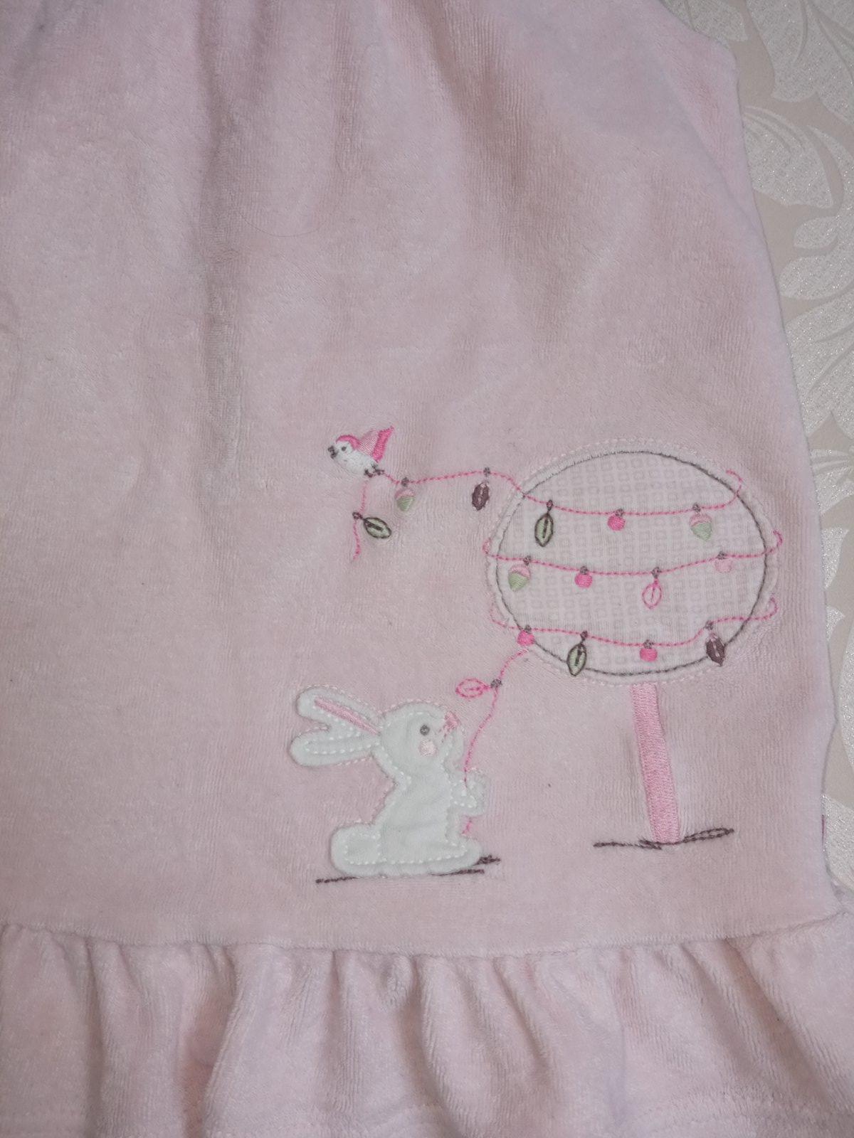 Ružové zamatové šaty so zajačikom,9-12 mes.