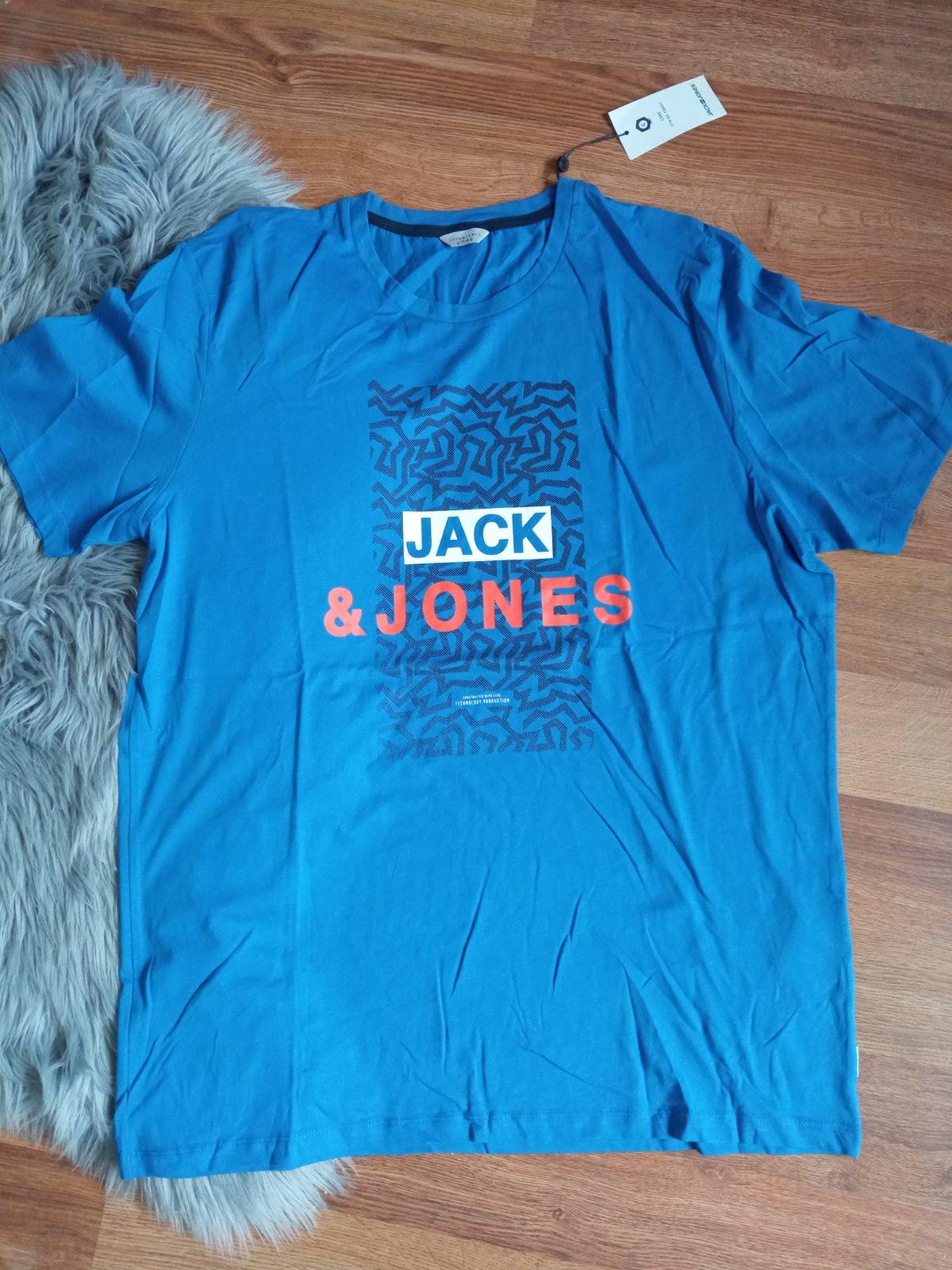 Modré tričko s potlačou a nápisom Jack Jones (XXL)
