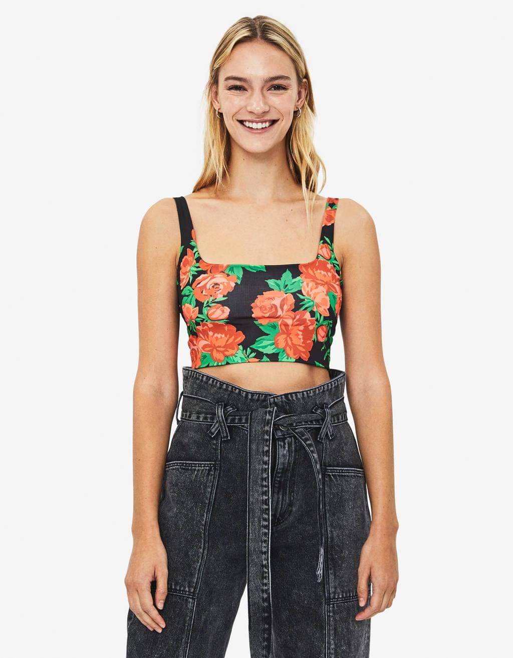 Kvetovaný croptop Bershka (XS)