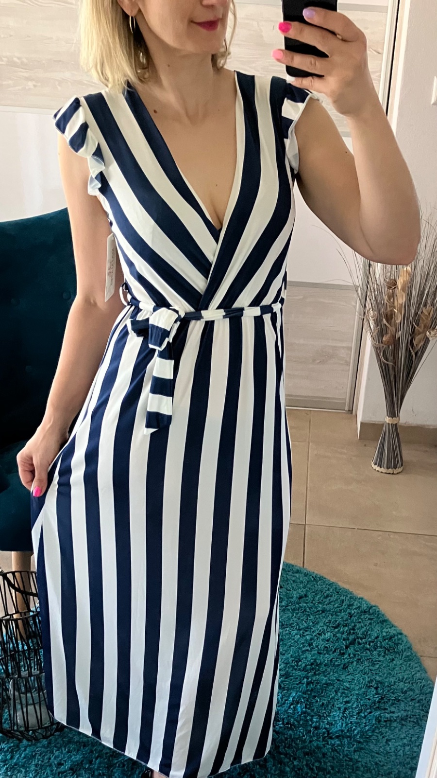 Dámske letné pruhované šaty maxi bielo-modré (UNI - S,M,L)