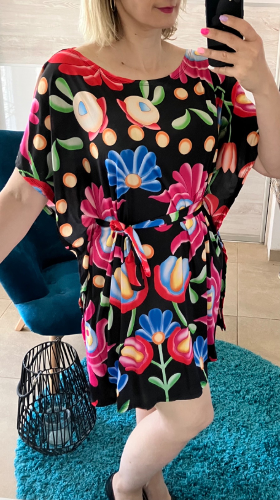Oversize netopierie šaty s opaskom kvetované (UNI - S,M,L,XL)