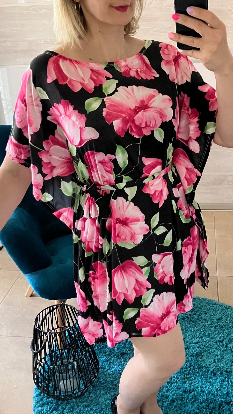 Kvetované dámske šaty s opaskom (UNI - S,M,L,XL)