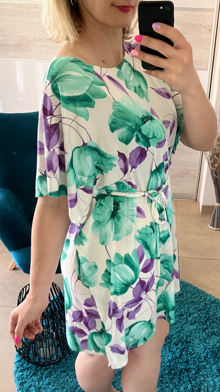 Oversize netopierie šaty s opaskom vzorované (UNI - S,M,L,XL)