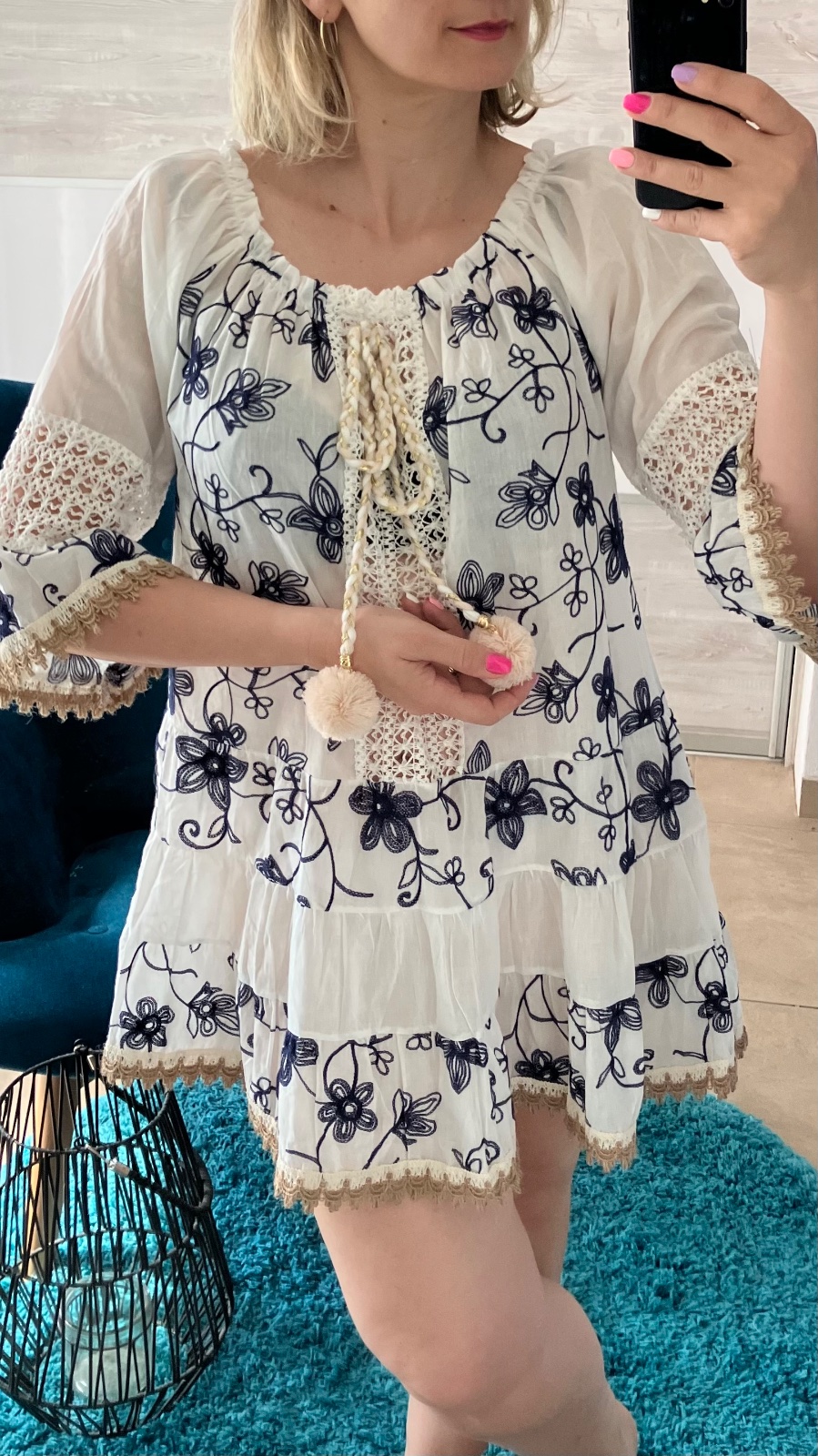 Dámske vzorované šaty s 3/4 rukávom (UNI - M,L,XL)
