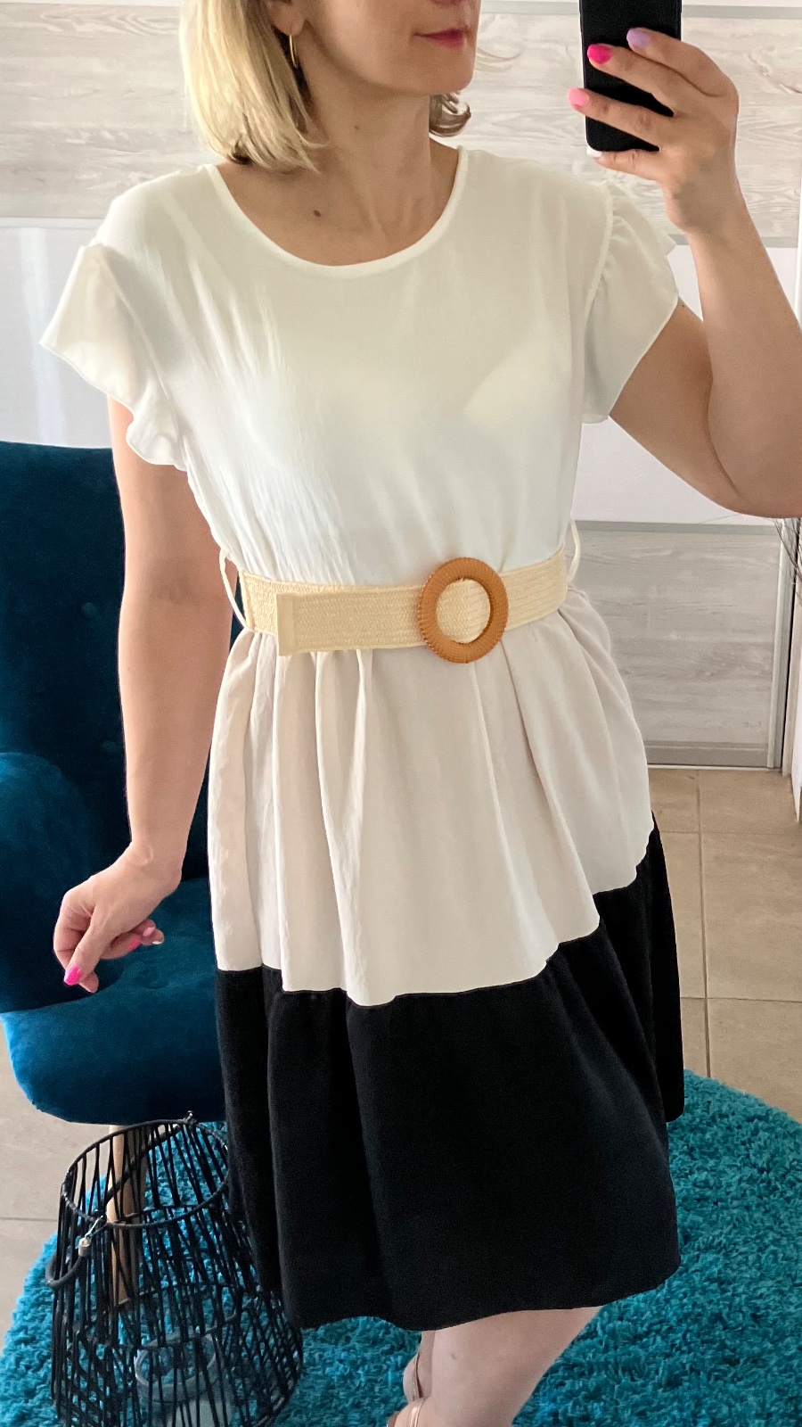 Trojfarebné šaty s opaskom (UNI - S,M,L,XL)