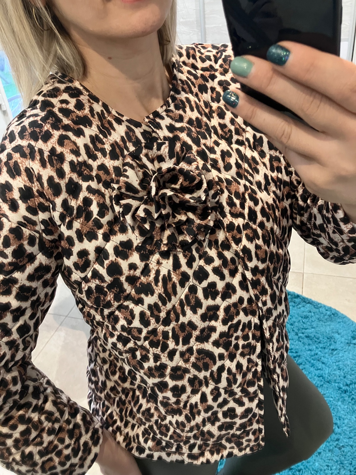 Dámska leopardia bunda s ružou (UNI - M,L,XL)