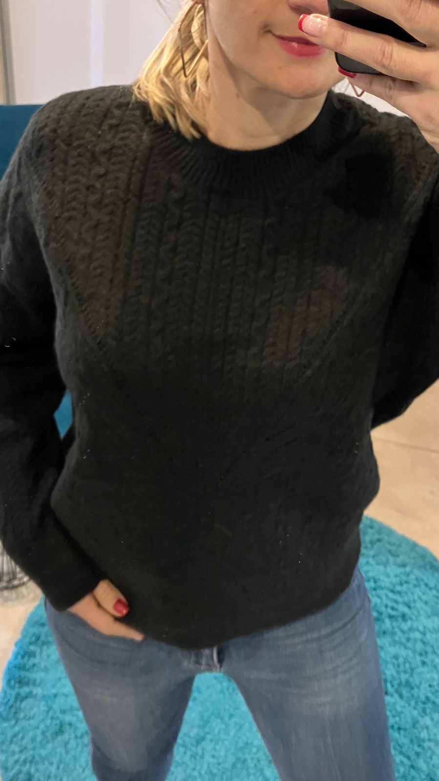 Sveter zo vzorovaného úpletu čierny (UNI - S,M,L,XL)