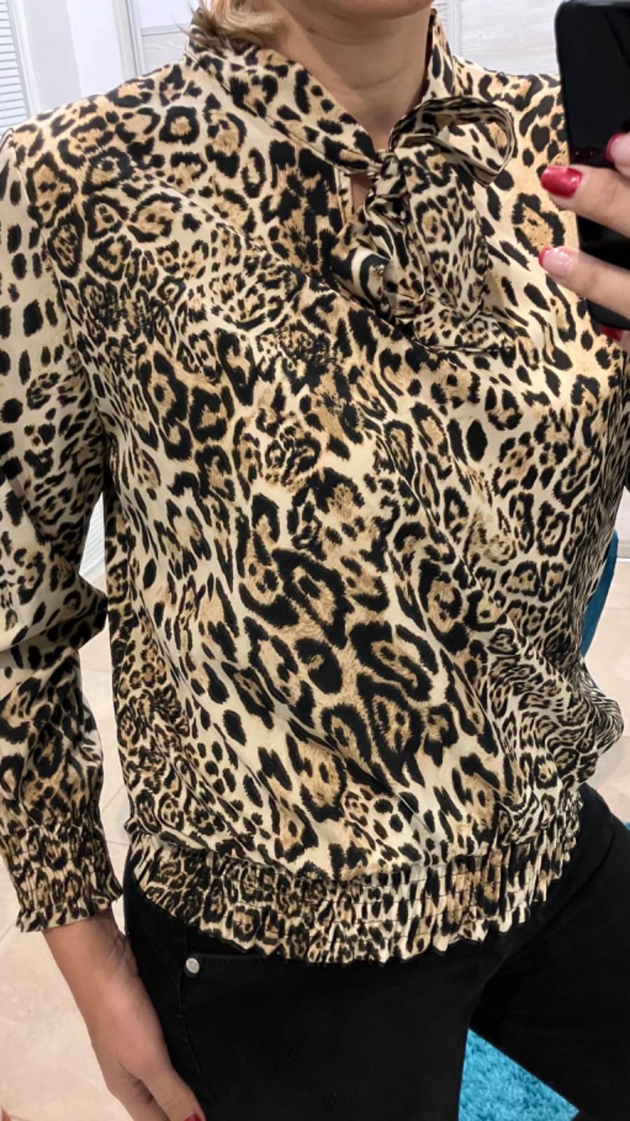 Blúzka s leopardím vzorom a mašľou (UNI - S,M,L)