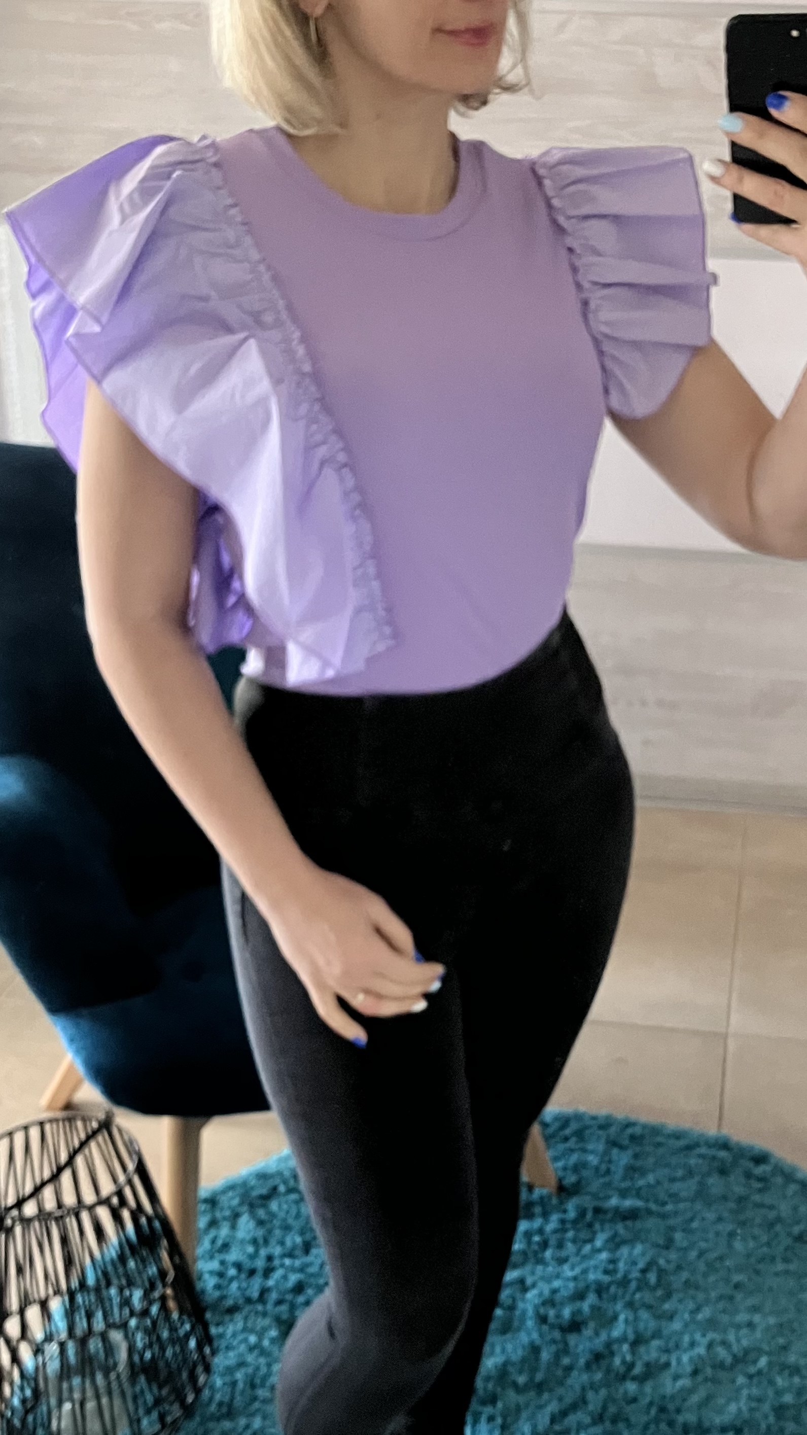Rebrované tričko s volánmi fialové