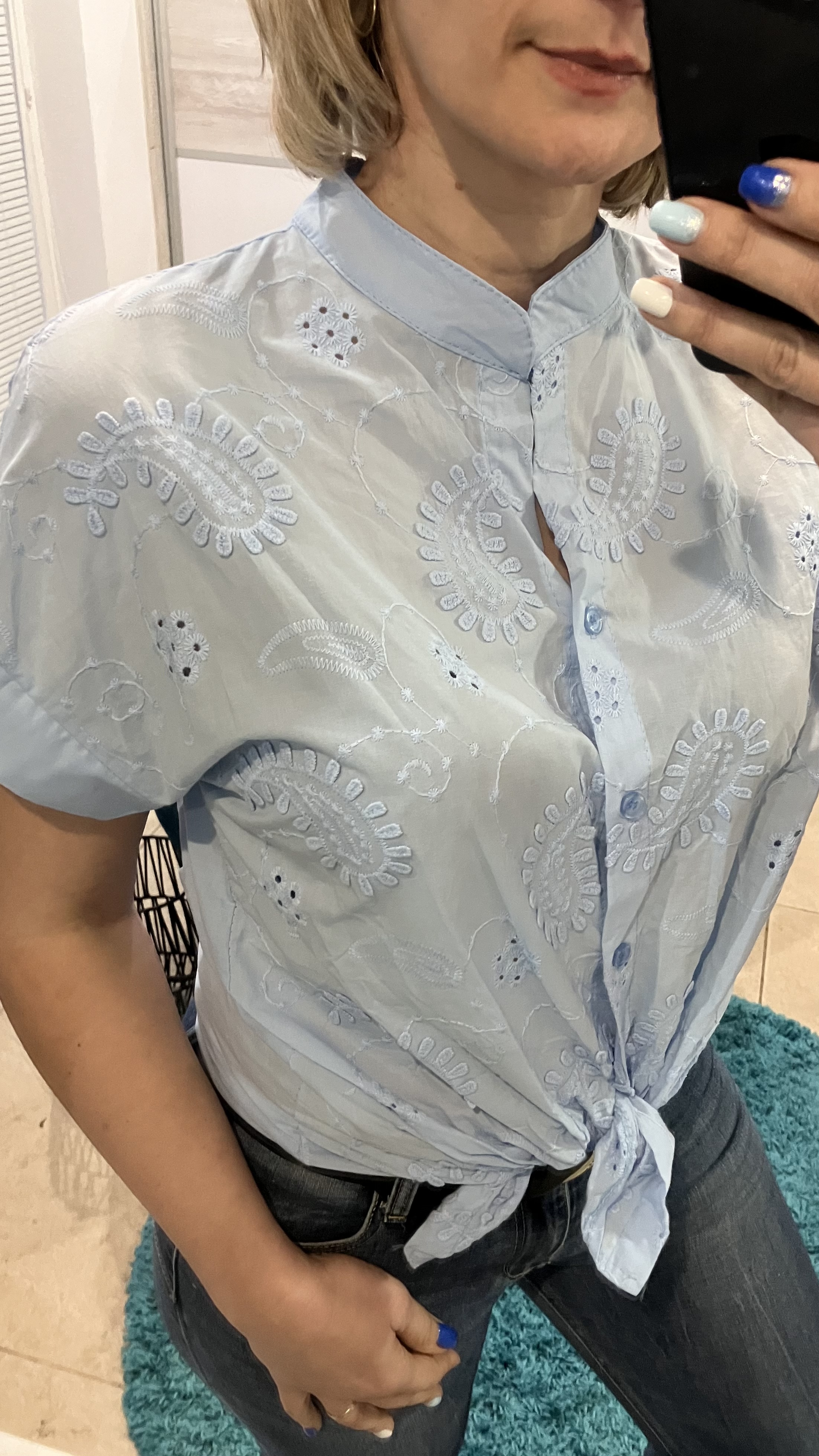 Košeľa s vyšívaním modrá