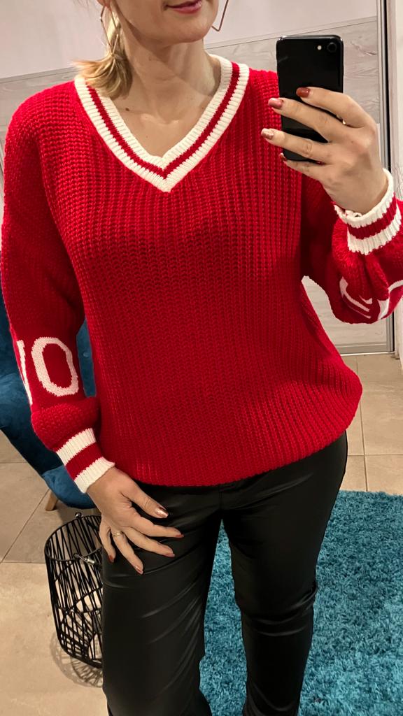 Dámsky sveter bielo-červený