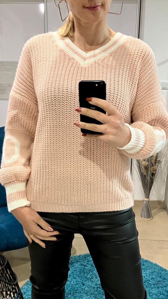 Dámsky sveter bielo-ružový