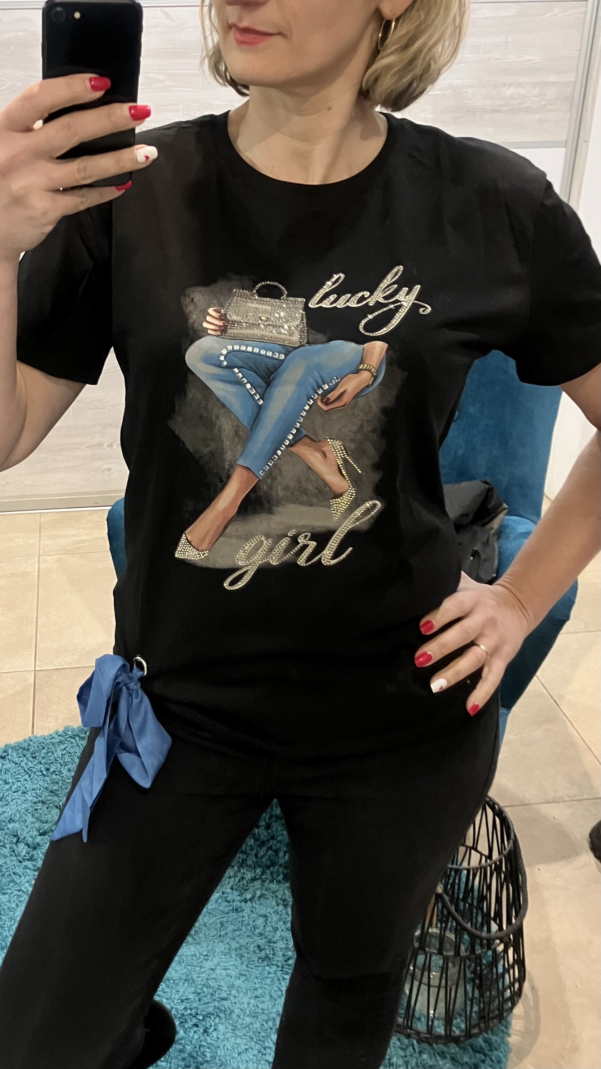 Tričko s potlačou a mašličkou (L/XL)
