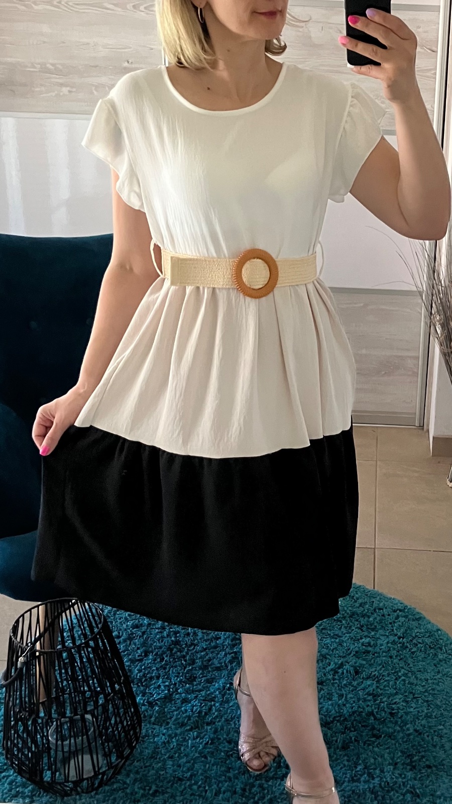 Trojfarebné šaty s opaskom (UNI - S,M,L,XL)
