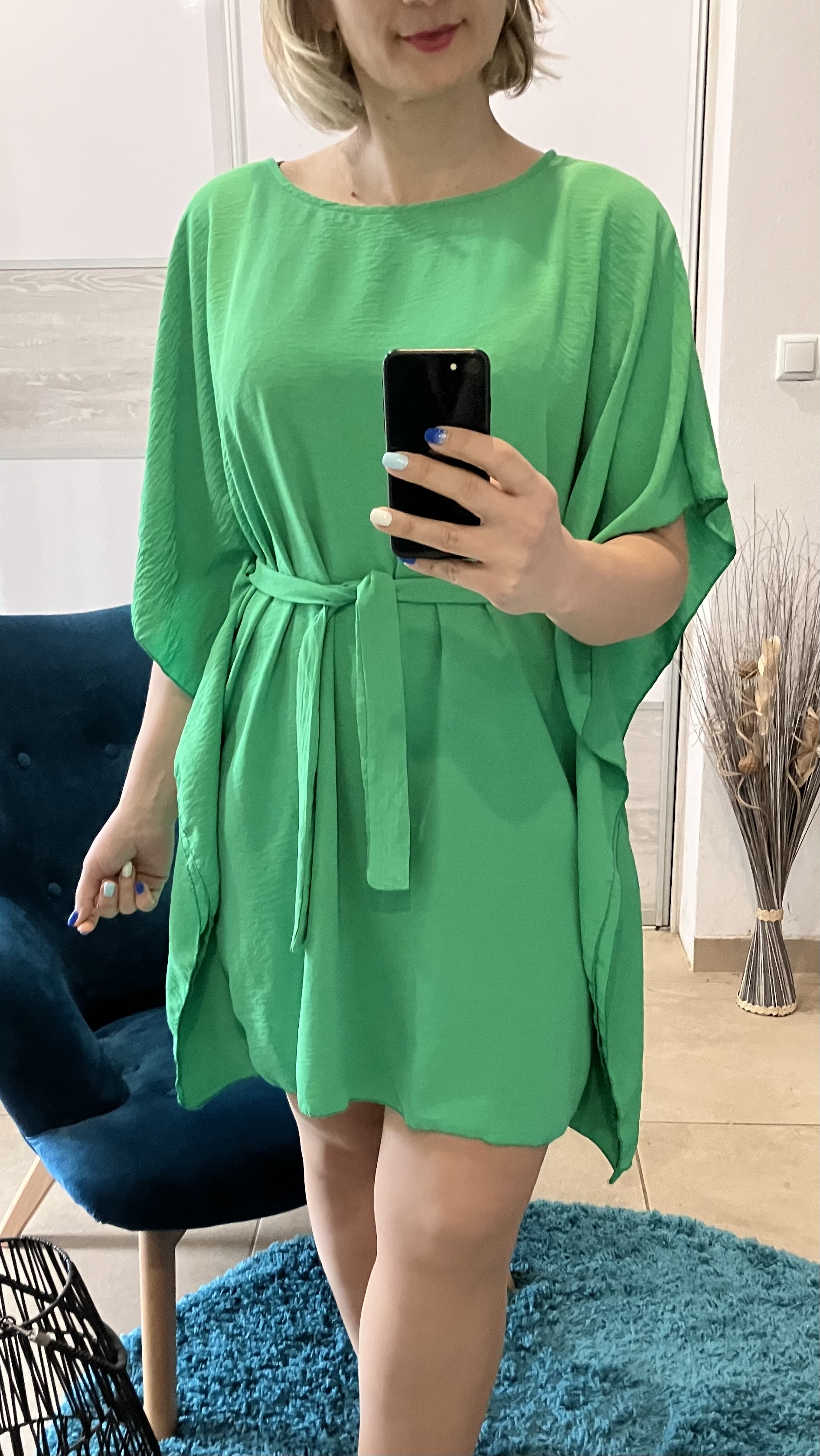 Dámske oversize netopierie šaty s opaskom zelené (UNI - S,M,L,XL)