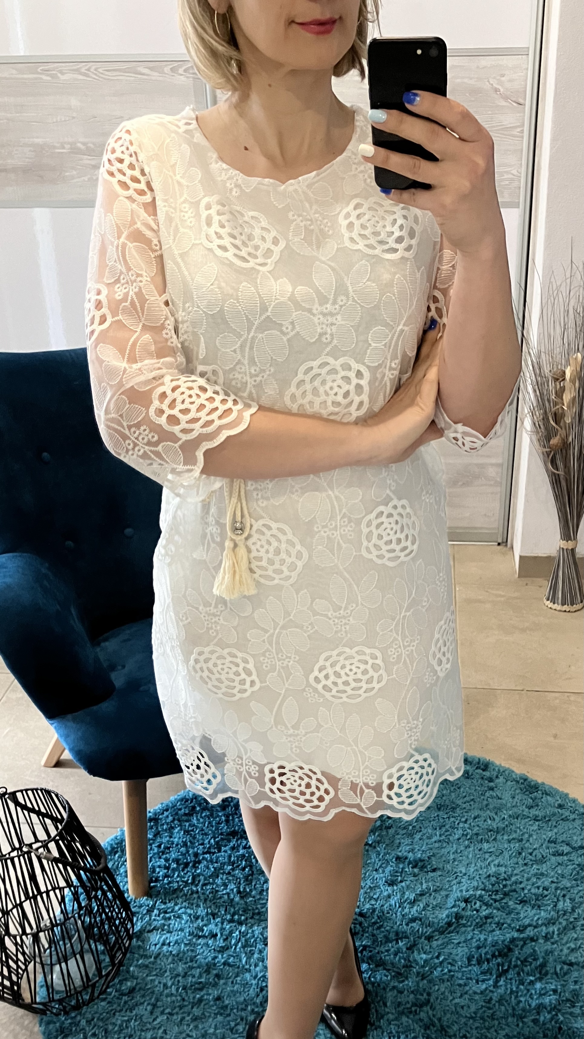 Dámske čipkované šaty biele (UNI - S,M)