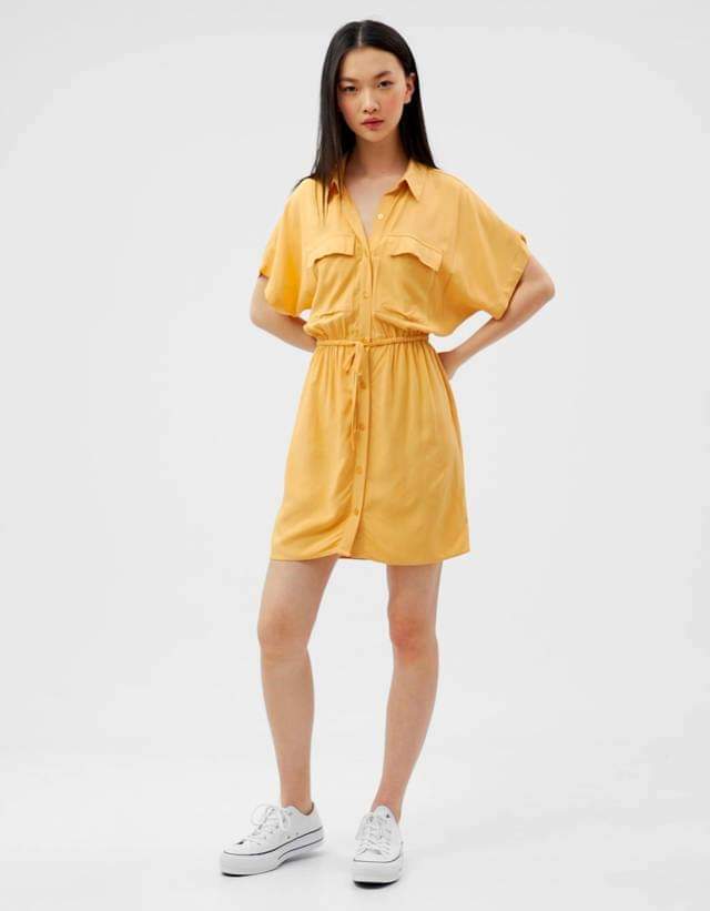 Horčicové košeľové šaty Bershka (26)