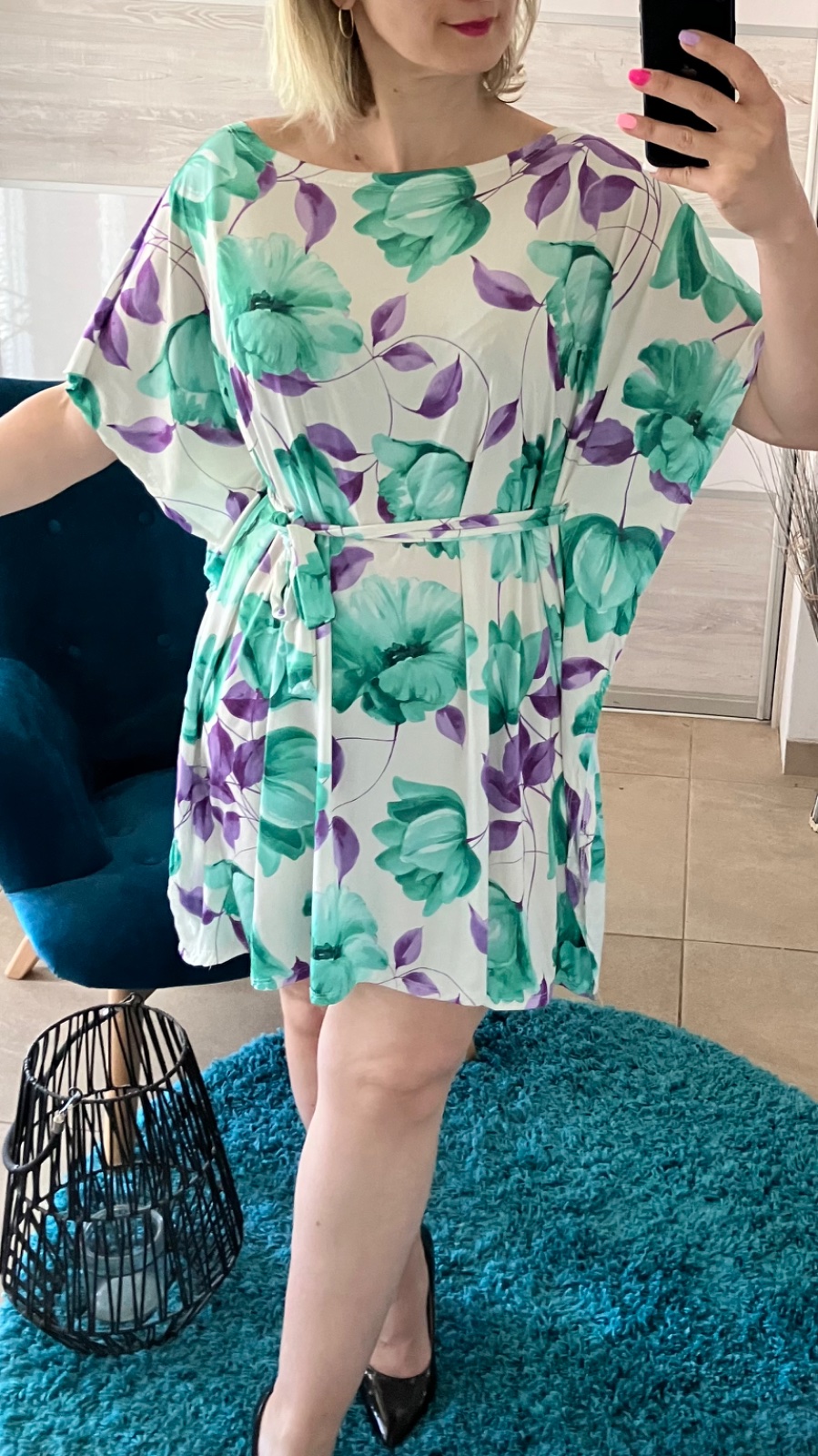 Oversize netopierie šaty s opaskom vzorované (UNI - S,M,L,XL)