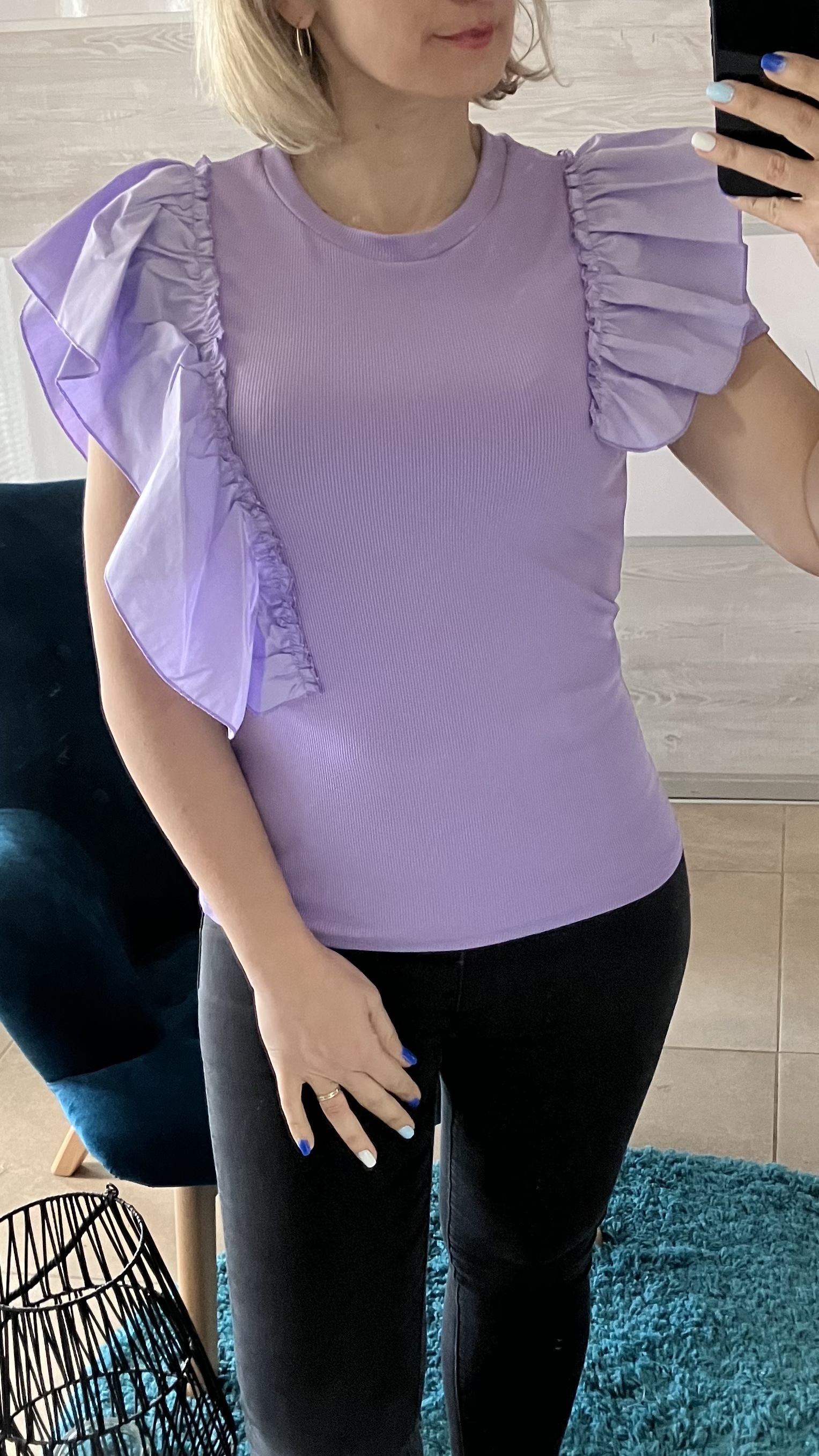 Dámske rebrované tričko s volánmi fialové (UNI - S,M,L)