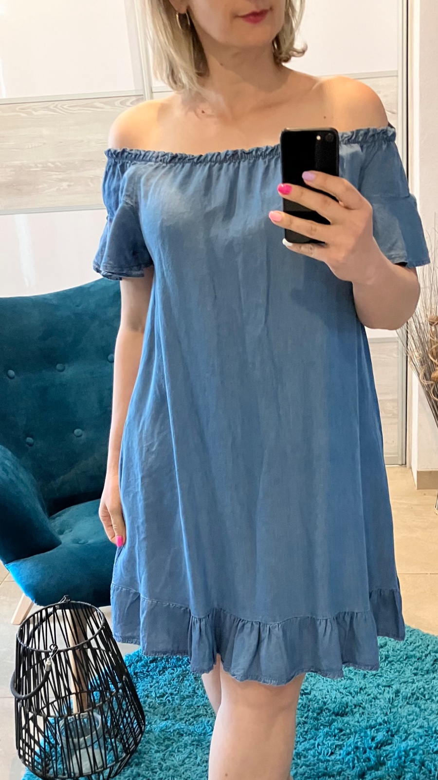 Dámske rifľové šaty s volánmi (UNI - S,M,L,XL)