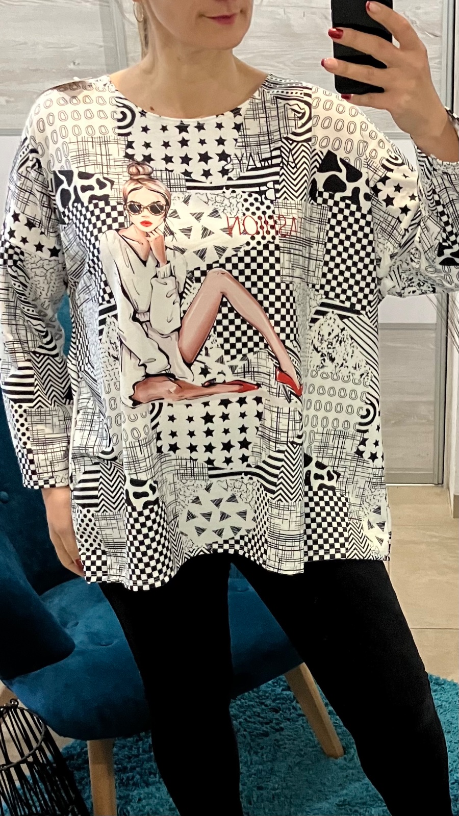 Vzorované blúzkové tričko oversize (UNI - M,L,XL,XXL)
