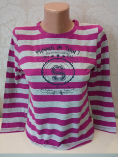 Tmavo ružovo -sivé pásikavé tričko (146-152)
