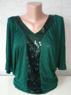 Zelené tričko s flitrami Amisu,veľk.L