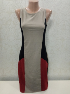 Béžovo-bordové-čierne puzdrové šaty (36)