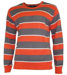 Oranžovo-bielo-sivý pásikavý sveter (XL)