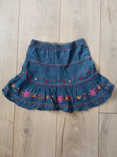 Kvetovaná džínsová sukňa s volánikom (104)