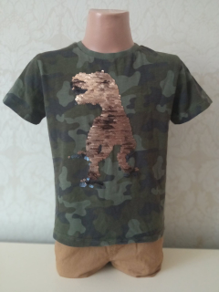 Maskáčové tričko s otočnými flitrami Dino (110)